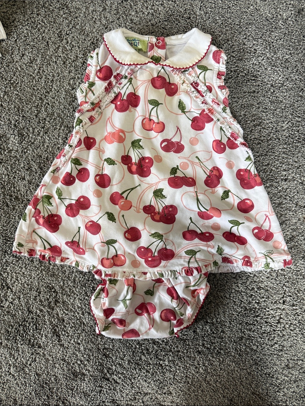 Kissy Kissy QT White Cherry Print Baby Dress with Bloomer